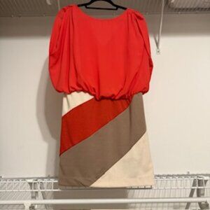 KLD Signature Dress, Large, Coral, Cream, Tan